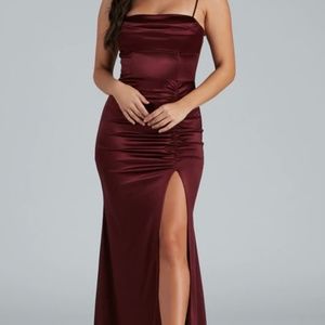 Formal High Slit Ruched Dress